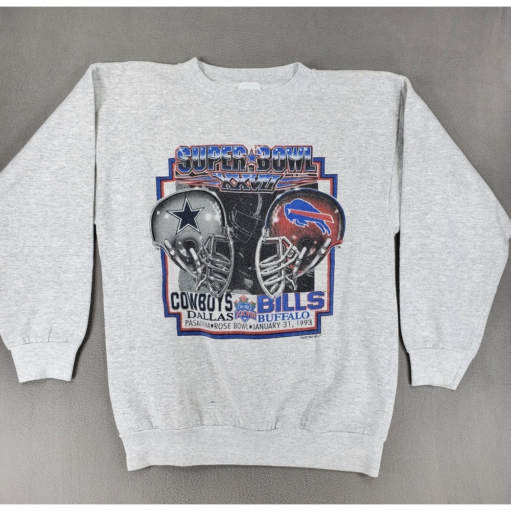Vintage Buffalo Bills Dallas Cowboys Super Bowl Crew Neck Sz XL Gray 1993 Helmet